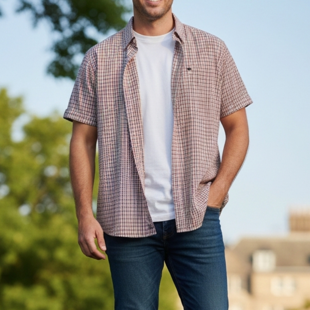 Nautica Men's Red and White Checkered Button Down Shirt Size XL